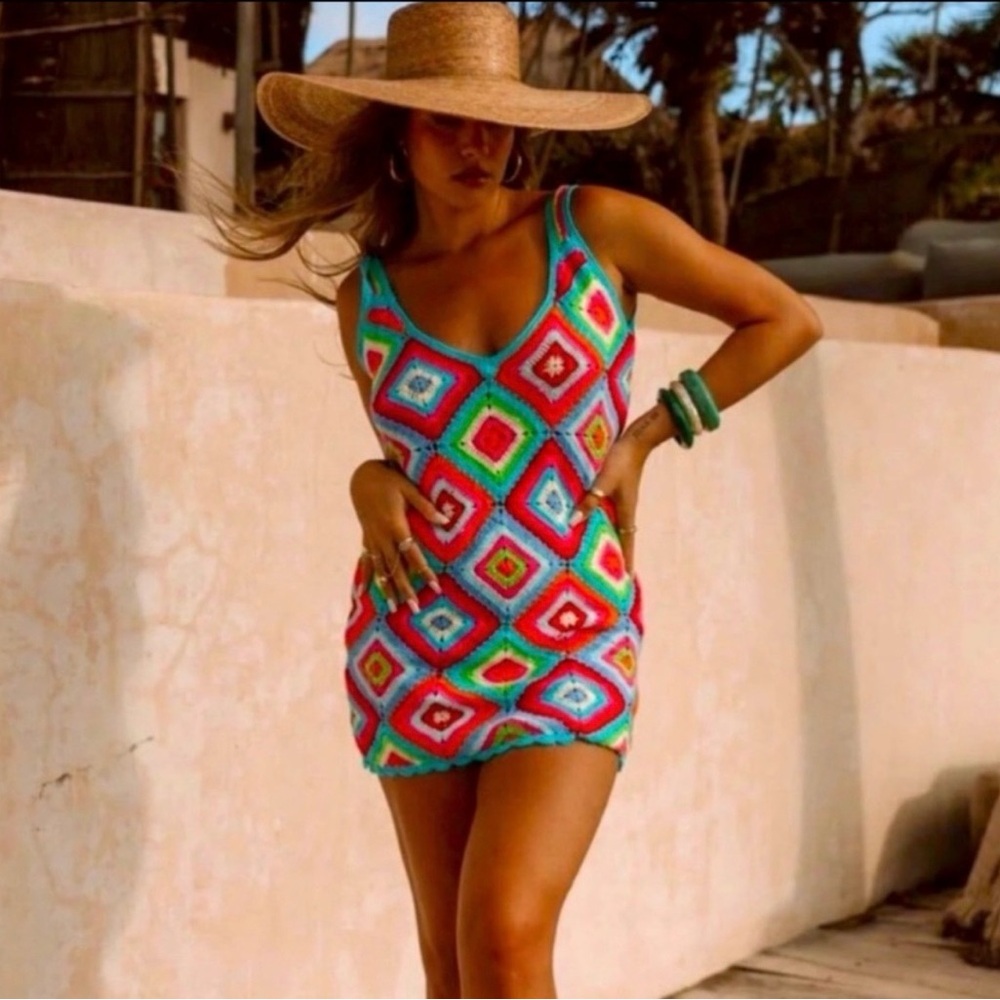 Colorful Crochet Mini Dress